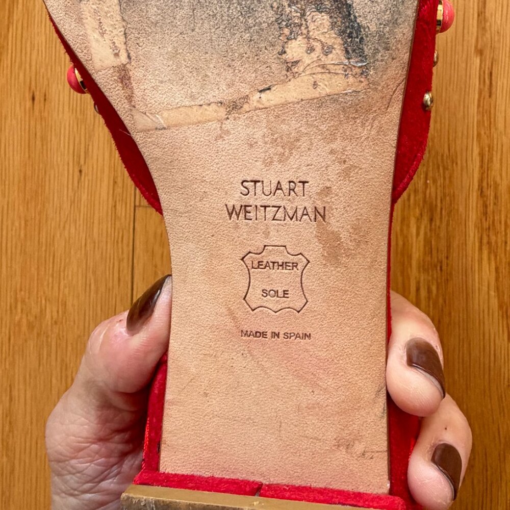 Stuart Weitzman Red Suede Flats With Gold Hardware - image 3